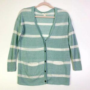 ​Caslon Womens Linen Striped V Neck Cardigan Sz L